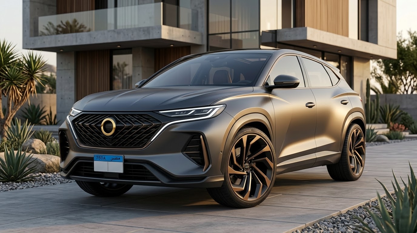 Graphite OM concept SUV with bronze wheels outside a modern residence